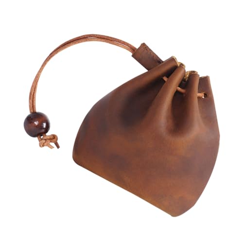 Garneck Vintage Mini Münzbeutel Change Bag Schlüsselbeutel aus Premium Echtmaterial Leicht Tragbar Robust für Alltag Reise Schule Shopping Stilvoll Schlicht Braun von Garneck