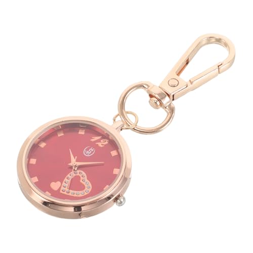 Garneck Vintage Schlüsselanhänger Taschenuhr für Frauen Runde Leise Quartz Uhr Tragbar und Dekorativ für Krankenschwestern Studentinnen und Damen Rot von Garneck