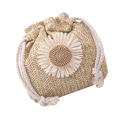 Garneck Weaving Bucket Bag Damen Umhängetasche Strohtasche mit Langem Schultergurt Modisch und Praktisch Geräumig für Alltag und Freizeit Khaki von Garneck