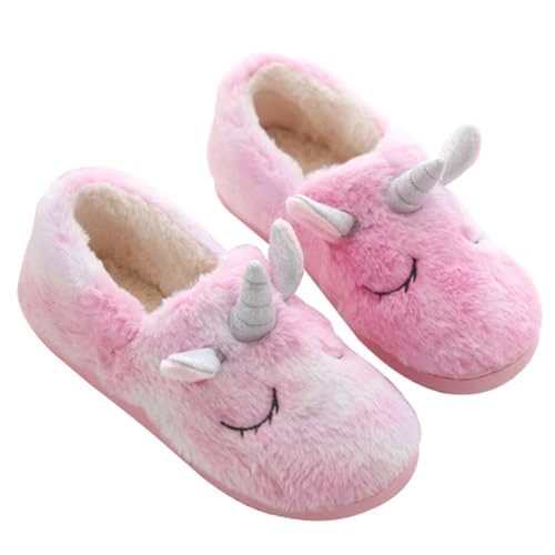 Garneck Weiche Einhorn Hausschuhe Damen Plüsch Pantoffeln Warm Winter Slipper mit Dicker Sohle und Tpr sohle Modische Herbst winterschuhe für Zuhause und Alltag Rosa von Garneck