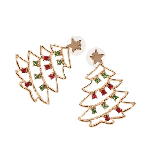 Garneck Weihnachtliche Weihnachtsbaum Ohrstecker Damen Rot Grün Strass Schmucklegierung Langlebig Festlich Geschenkidee für Weihnachtsfeiern Ohrhänger Festlicher von Garneck
