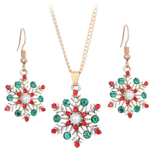 Garneck Weihnachtsschmuck Damen Schneeflocken Ohrringe und Halskette Festliches Schmuckset für Weihnachtsfeier und Party Modisch Elegant für Frauen und Mädchen von Garneck