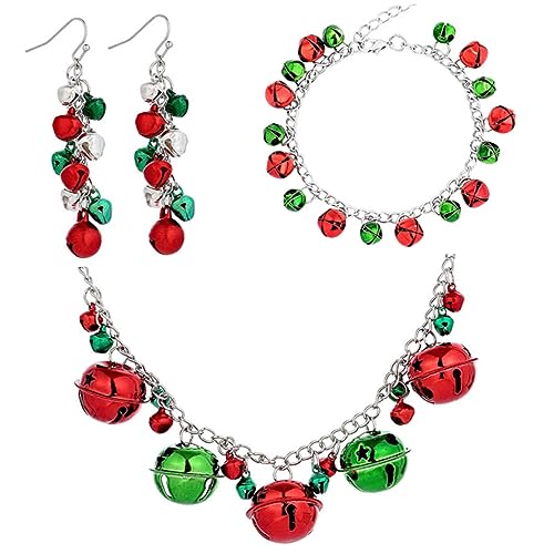 Garneck Weihnachtsschmuck Set mit Bunten Glocken Ohrringe Halskette und Armband Modisch Auffällig für Damen und Mädchen Geeignet für Weihnachtsfeiern Themenpartys Silvester und von Garneck