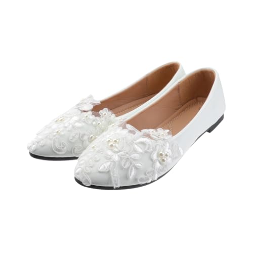 Garneck Weiße Ballerinas Für Damen – Flache Hochzeitsschuhe Mit Spitze - Elegante Brautschuhe in Weiß - Größe 39 Perfekt Für Den Großen Tag von Garneck