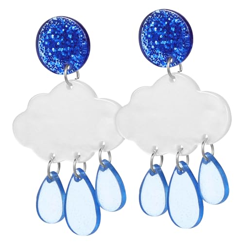 Garneck Wolken-Ohrstecker Aus Acryl – 1 Paar Farbenfrohe Regentropfen-Ohrringe Im Wolken Design Ideal Als Für Mädchen An Valentinstag Oder Für Jeden Anlass von Garneck