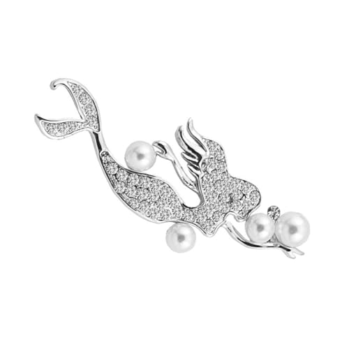 Garneck Zarte Meerjungfrau Brosche mit Strass und Perle Silberfarbene Brustnadel für Kleidung Modisches Accessoire für Frauen und Mädchen Vielseitig Kombinierbar mit Kleidern Taschen von Garneck