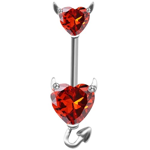 Garneck Zircon Bauchnabelpiercing Damen Nabelring Allergiefrei Körperpiercing Schmuck Weißgold Rot von Garneck