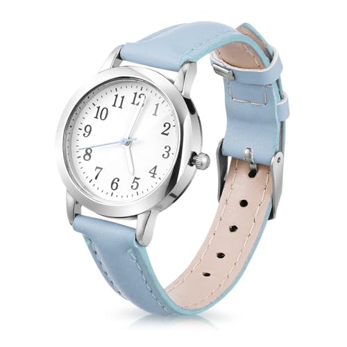Garneck wasserdichte Quarzuhr mit PU Lederarmband Stilvolle Analoge Armbanduhr für Frauen Perfektes für Besondere Anlässe Modisches Design Himmelblau von Garneck