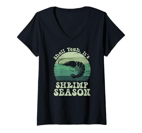 Damen Shell Ja, es ist die Garnelensaison Retro Meme T-Shirt mit V-Ausschnitt Damen Shell Ja, es ist die Garnelensaison Retro Meme T-Shirt mit V-Ausschnitt von Garnelensaison -Meme für Meeresfrüchtefans