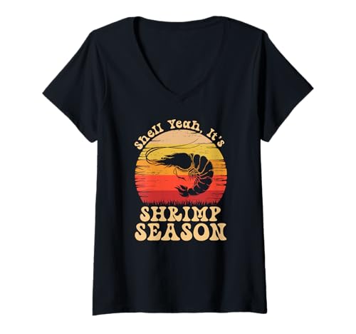 Damen Shell Ja, es ist die Garnelensaison Retro Meme T-Shirt mit V-Ausschnitt Damen Shell Ja, es ist die Garnelensaison Retro Meme T-Shirt mit V-Ausschnitt von Garnelensaison -Meme für Meeresfrüchtefans