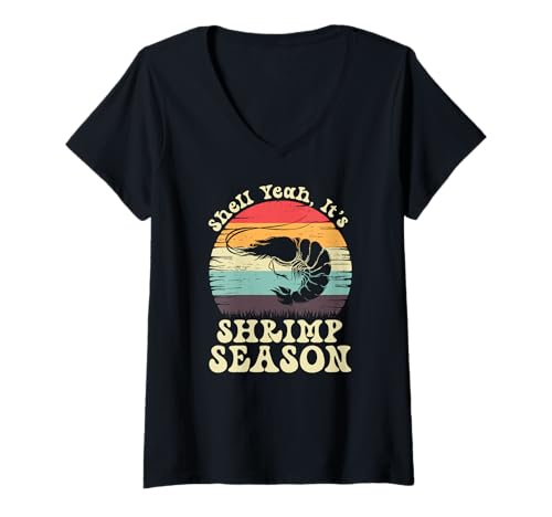 Damen Shell Ja, es ist die Garnelensaison Retro Meme T-Shirt mit V-Ausschnitt Damen Shell Ja, es ist die Garnelensaison Retro Meme T-Shirt mit V-Ausschnitt von Garnelensaison -Meme für Meeresfrüchtefans