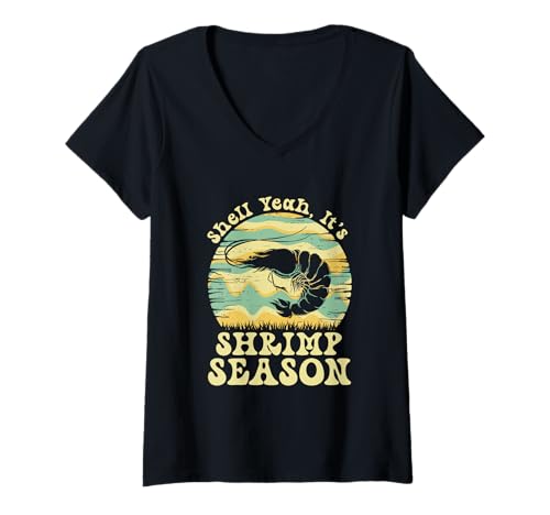 Damen Shell Ja, es ist die Garnelensaison Retro Meme T-Shirt mit V-Ausschnitt Damen Shell Ja, es ist die Garnelensaison Retro Meme T-Shirt mit V-Ausschnitt von Garnelensaison -Meme für Meeresfrüchtefans