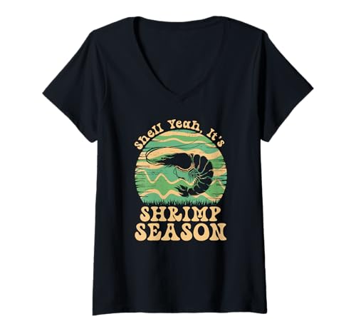 Damen Shell Ja, es ist die Garnelensaison Retro Meme T-Shirt mit V-Ausschnitt Damen Shell Ja, es ist die Garnelensaison Retro Meme T-Shirt mit V-Ausschnitt von Garnelensaison -Meme für Meeresfrüchtefans