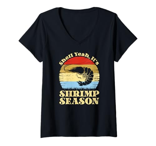 Damen Shell Ja, es ist die Garnelensaison Retro Meme T-Shirt mit V-Ausschnitt Damen Shell Ja, es ist die Garnelensaison Retro Meme T-Shirt mit V-Ausschnitt von Garnelensaison -Meme für Meeresfrüchtefans