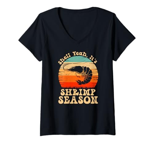 Damen Shell Ja, es ist die Garnelensaison Retro Meme T-Shirt mit V-Ausschnitt Damen Shell Ja, es ist die Garnelensaison Retro Meme T-Shirt mit V-Ausschnitt von Garnelensaison -Meme für Meeresfrüchtefans
