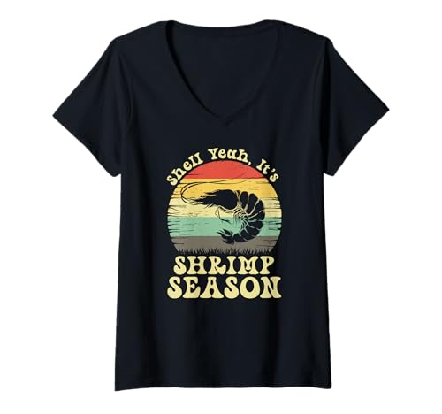 Damen Shell Ja, es ist die Garnelensaison Retro Meme T-Shirt mit V-Ausschnitt Damen Shell Ja, es ist die Garnelensaison Retro Meme T-Shirt mit V-Ausschnitt von Garnelensaison -Meme für Meeresfrüchtefans