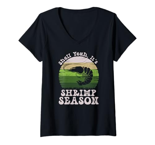 Damen Shell Ja, es ist die Garnelensaison Retro Meme T-Shirt mit V-Ausschnitt Damen Shell Ja, es ist die Garnelensaison Retro Meme T-Shirt mit V-Ausschnitt von Garnelensaison -Meme für Meeresfrüchtefans