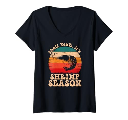 Damen Shell Ja, es ist die Garnelensaison Retro Meme T-Shirt mit V-Ausschnitt Damen Shell Ja, es ist die Garnelensaison Retro Meme T-Shirt mit V-Ausschnitt von Garnelensaison -Meme für Meeresfrüchtefans