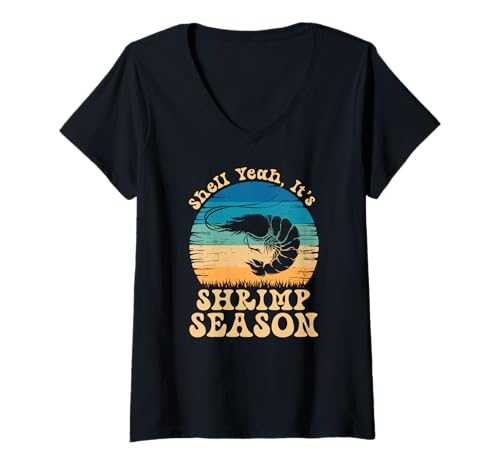 Damen Shell Ja, es ist die Garnelensaison Retro Meme T-Shirt mit V-Ausschnitt Damen Shell Ja, es ist die Garnelensaison Retro Meme T-Shirt mit V-Ausschnitt von Garnelensaison -Meme für Meeresfrüchtefans