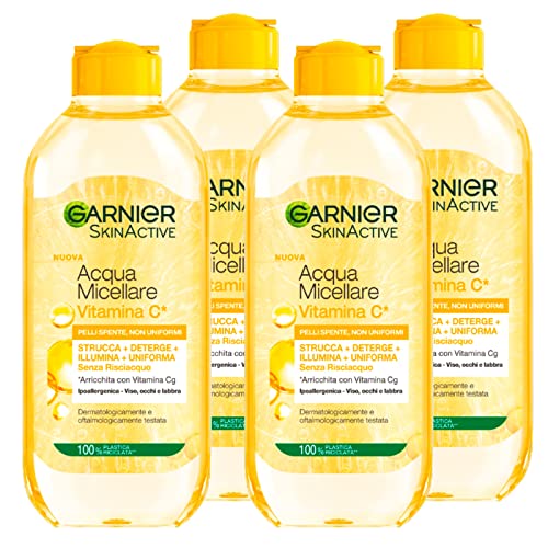 4 x Garnier SkinActive Hypoallergene Micellar Wasser Make-up Entferner und Reiniger ohne Ausspülen mit Vitamin C - 4 Flaschen à 400 ml von Garnier