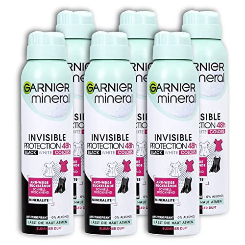 6 er Pack Garnier Mineral Deospray Invisible Protection 48H Black, White & Colors 6 x 150 m l Deodorant von Garnier