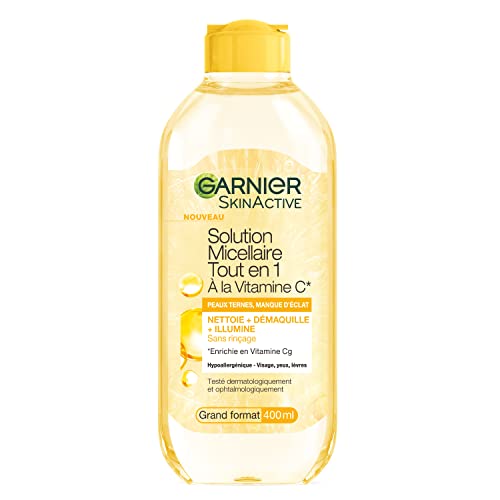GARNIER Skin Active – Mizellenwasser All-in-1 – reinigt, entfernt Make-up & hellt – Mizellen & Vitamin C – Gesicht, Augen, Lippen – dunkle Haut mit mangelnder Strahlkraft – 400 ml von Garnier