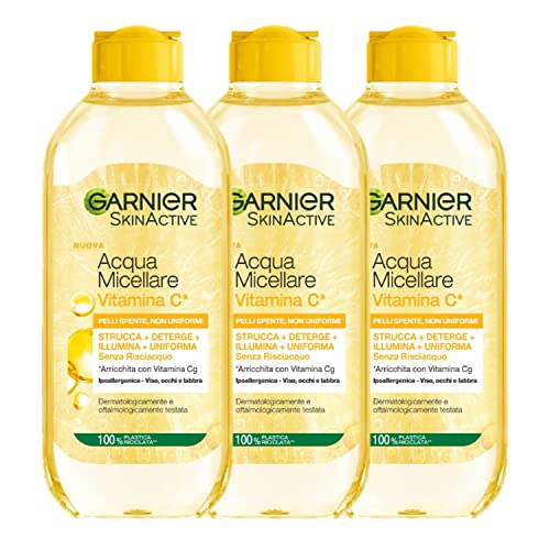 Garnier Micellares Wasser All-in-1 SkinActive, mit Vitamin C, für stumpfe und ungleichmäßige Haut, ohne Ausspülen, 3 x 400 ml von Garnier