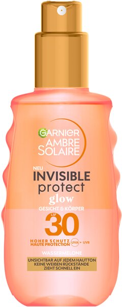 Garnier Ambre Solaire Invisible Protect Glow LSF30 Sonnenschutz-Spray mit Wassermelone für Gesicht und Körper, 150 ml Sonnenspray 150ml von Garnier