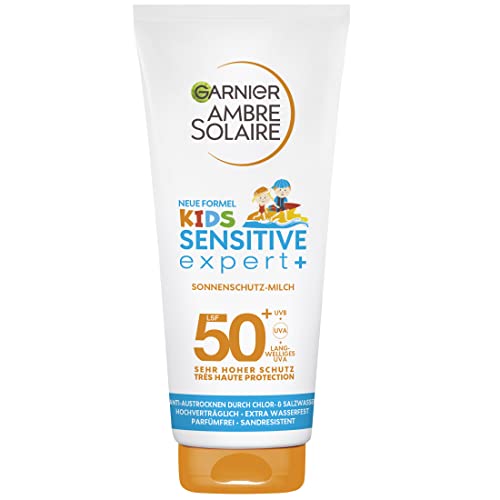 Garnier Kids Sonnenmilch LSF 50+, Sonnencreme Kinder mit sehr hohem Sonnenschutz, Sensitive expert+, Ambre Solaire, 200 ml von Garnier