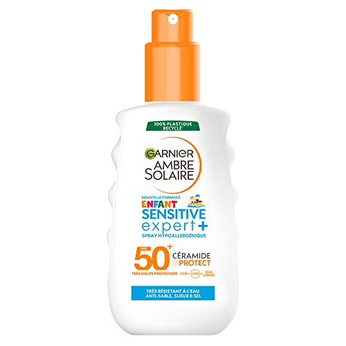 Garnier Ambre Solaire Sensitive Expert+ Sonnenspray, hypoallergen, für Kinder, sehr hoher Schutz, LSF 50+, nicht fettend & nicht klebend, wasserfest, 150 ml von Garnier