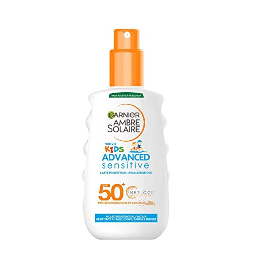 Garnier Ambre Solaire Sonnenschutzspray für Kinder, Advanced Sensitive Kids, resistent gegen Wasser, Salz und Chlor, hypoallergen, mit sehr hohem Schutz, 200 ml von Garnier