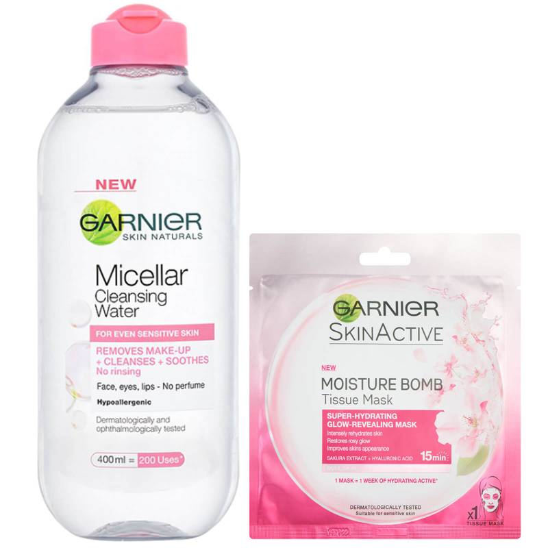 Garnier Micellar Water Sensitive Skin and Hydrating Moisture Bomb Face Sheet Mask Kit Exclusive Garnier Micellar Water Sensitive Skin and Hydrating Moisture Bomb Face Sheet Mask Kit Exclusive von Garnier