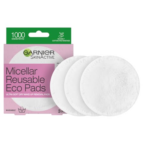 Garnier Mizellar Wiederverwendbare Makeup-Entferner Eco Pads, 3 Mikrofaser-Pads, Geeignet für alle Hauttypen, 0 Abfall Umweltfreundliche Pads, Ultra Soft 100% Polyester, Bis zu 1000 Wäschen pro Pad von Garnier