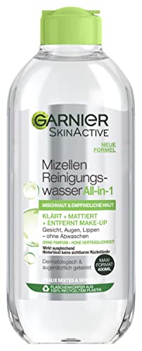 Garnier Mizellen Reinigungswasser / Gesichtsreinigung für Mischhaut und empfindliche Haut (Optimale Verträglichkeit - ohne Parfüm) 1x 400 ml von Garnier