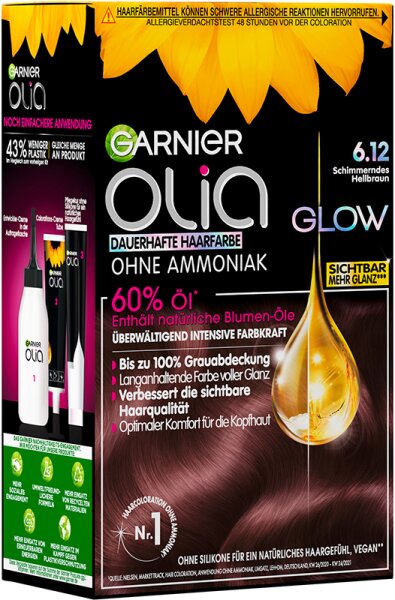 Garnier Olia Glow dauerhafte Haarfarbe 6.12 Schimmerndes Hellbraun Coloration 1Stk von Garnier