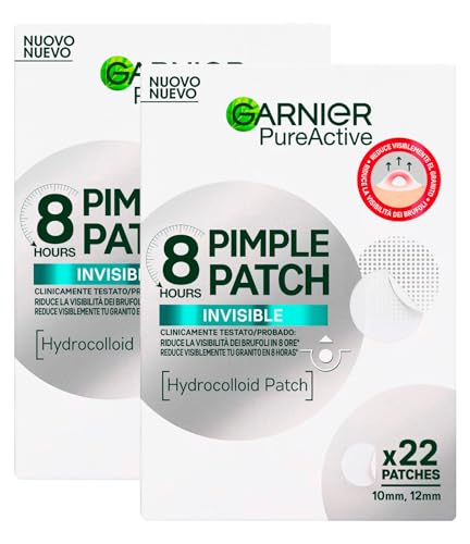 Garnier Pure Active Pimple Patch 8 Stunden reduziert die Sichtbarkeit des Pickels absorbiert überschüssiges Talg, ultradünn und unsichtbar auf der Haut, in zwei Größen für alle Pickel – 44 Patches von Garnier