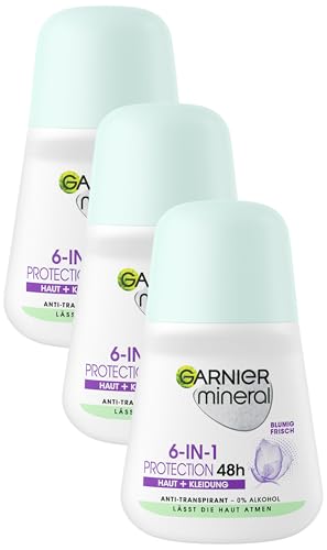 Garnier Roll-On Deo für Frauen, Deodorant mit frischem Duft und bis zu 48 Stunden Schutz vor Achselnässe und Körpergeruch, Mineral Protection 6in1 Anti-Transpirant, 1 x 50 ml (Packung mit 3) von Garnier