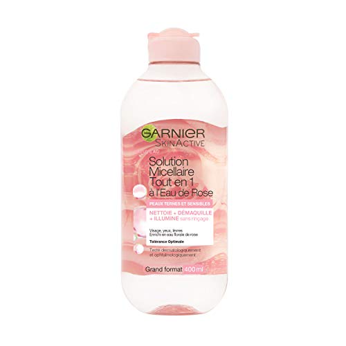 Garnier Skin Active Mizellar-Lösung mit Rosenwasser, All-in-1, für zarte und empfindliche Haut, Rosa, groß, 400 ml von Garnier