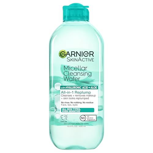 Garnier SkinActive Micellar Cleansing Water, All-In-1 Hydrating and Replumping Makeup Remover + Face Cleanser, With Hyaluronic Acid + Aloe, For Normal To Sensitive Skin, 400 ml von Garnier
