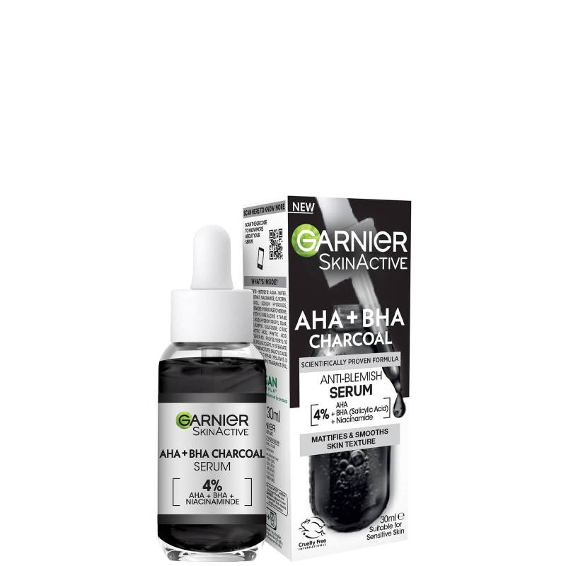 Garnier Skinactive 4 % AHA BHA und Nicotinamid-Kohle-Serum, Erneuert und Glättet die Hautstruktur 30 ml von Garnier