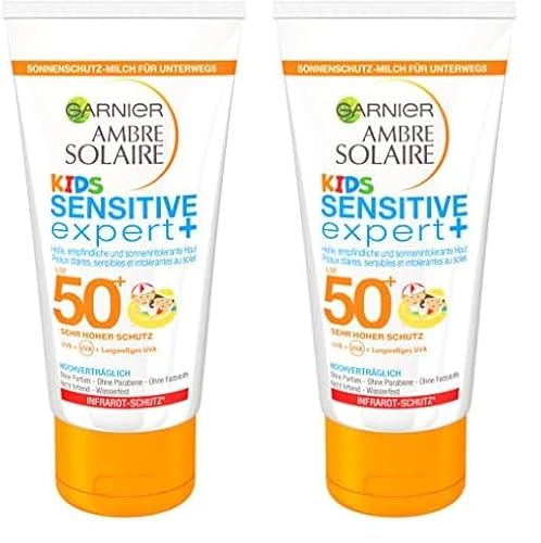 Garnier Sonnencreme Kids, Sonnenschutz-Milch für Kinder extra wasserfest, LSF 50+, Ambre Solaire, 2er Pack, 50 ml von Garnier