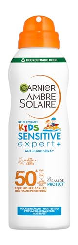 Garnier Sonnenspray LSF 50 für Kinder, Wasserfest und Sandabweisend, Ambre Solaire Kids Sensitive expert+ Anti-Sand Spray LSF 50+, 1 x 150 ml von Garnier