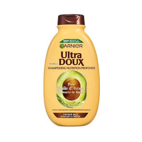 Garnier Ultra Doux Shampoo für trockenes, lockiges bis kinkiges Haar mit Avocadoöl und Sheabutter - Cremige und glatte Textur - 300 ml - Männer und Frauen von Garnier