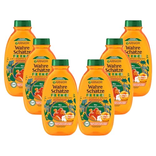 Garnier Shampoo für Kinder, Mildes 2-in1 Pflegeshampoo für empfindliches Haar und leichte Kämmbarkeit, Mit Aprikose und Baumwollblüte, Wahre Schätze Kids, 6 x 250 ml von Garnier