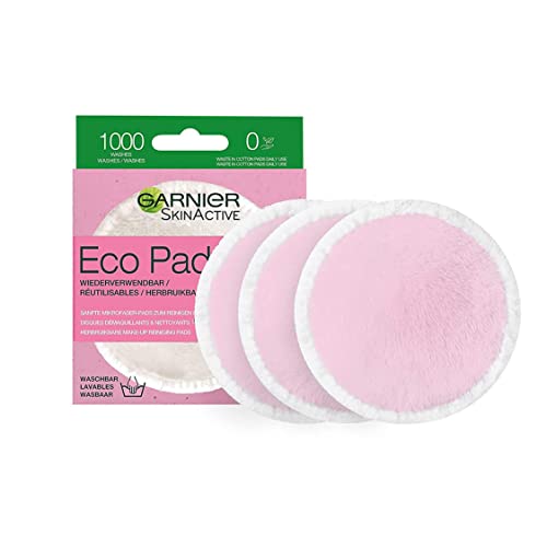 Garnier Waschbare Abschminkpads für gereinigte und weiche Haut, Aus Mikrofaser für eine sanfte Gesichtsreinigung und Entfernung von Makeup, Wiederverwendbar, SkinActive Eco Pads, 1 x 3 Stück von Garnier