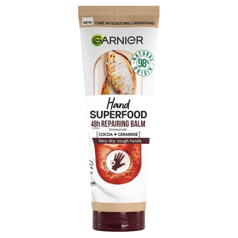Garnier Vegan Hand Superfood, Reparierende Handcreme mit Kakao und Ceramid für Sehr Trockene, Raue Hände 75 ml von Garnier