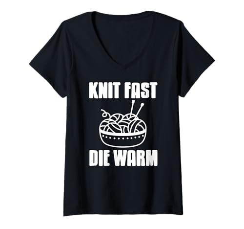 Damen Strick schnell, stirb warm Garn Rebell Humor T-Shirt mit V-Ausschnitt Damen Strick schnell, stirb warm Garn Rebell Humor T-Shirt mit V-Ausschnitt von Garnliebhaber mit rebellischem Stil