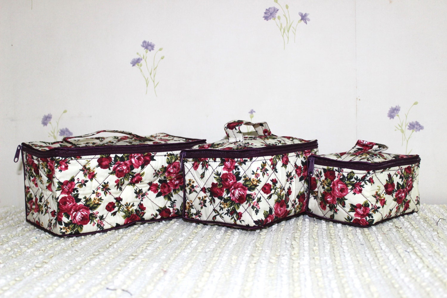 Set Von 3 Stück Baumwollkosmetik/Make Up Personalisierte Reisetaschen - A 10 von GaroonBags