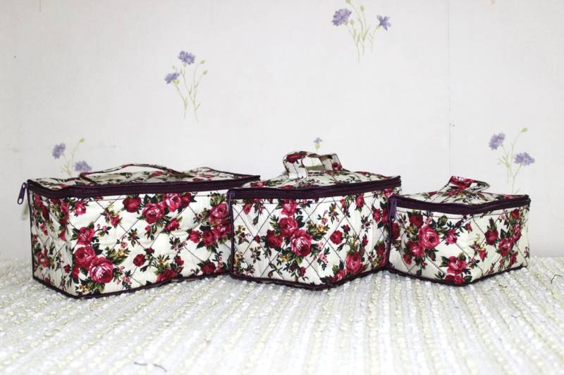 Set Von 3 Stück Baumwollkosmetik/Make Up Personalisierte Reisetaschen - A 10 von GaroonBags