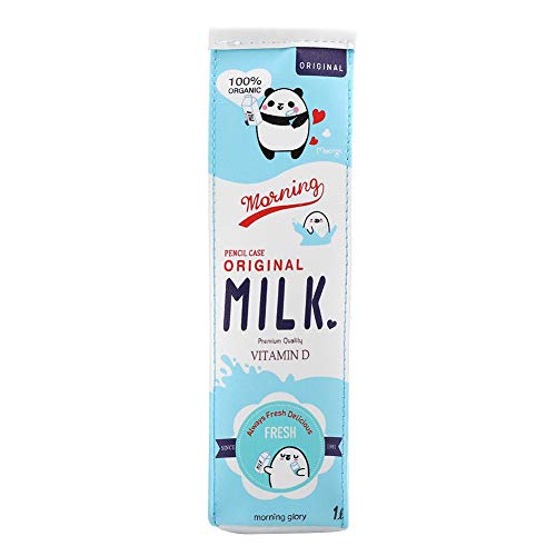 Kreative Milch Cartoon Federmäppchen, Große Kapazität Stift Aufbewahrungstasche Schreibtisch Organizer mit Reißverschluss für Schule & Büro(Blau) von Garosa